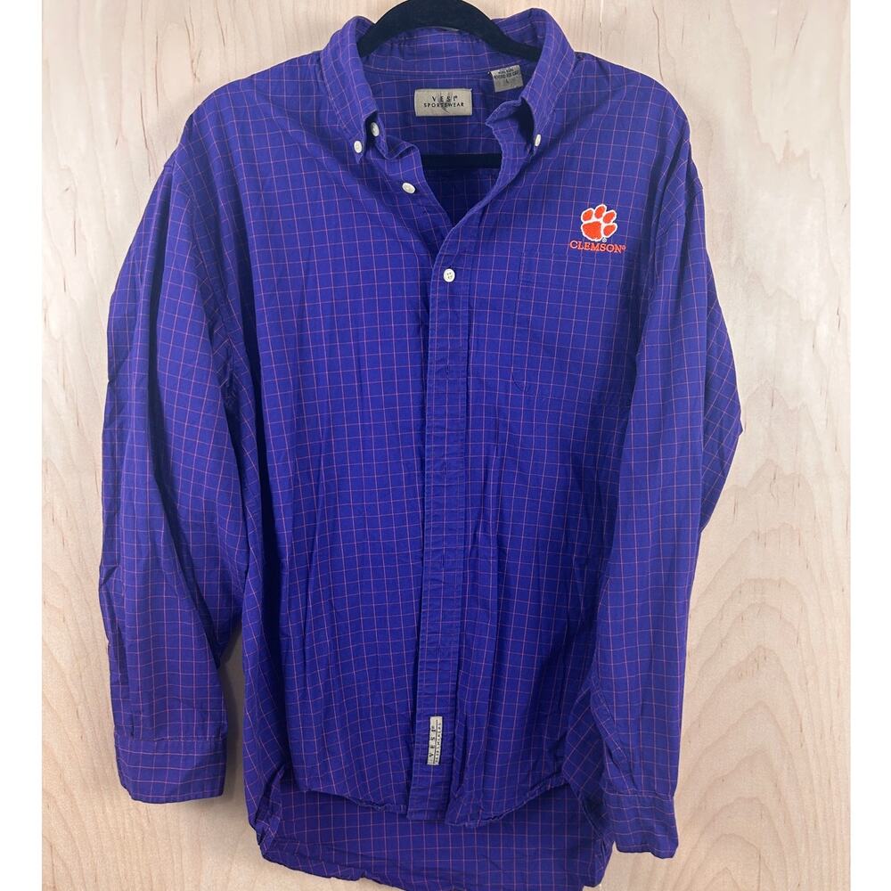 Clemson Tigers VESI Sportswear Button Down Shirt Men's Large‎ Purple Cotton